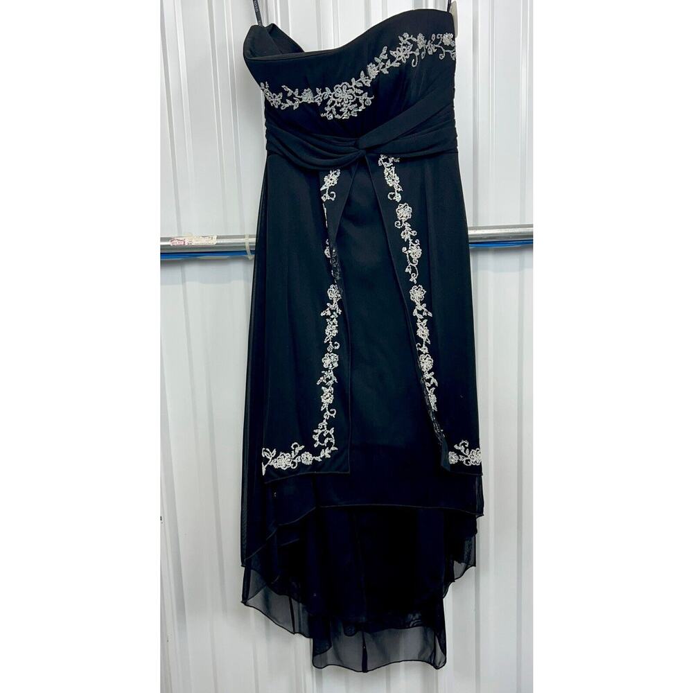 XOXO Dress‎ S Black Mesh Vampy Beaded Y2K Strapless High Low Layers